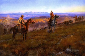 vaquero de indiana Painting - Los cobradores de peaje 1913 Charles Marion Russell Indiana cowboy